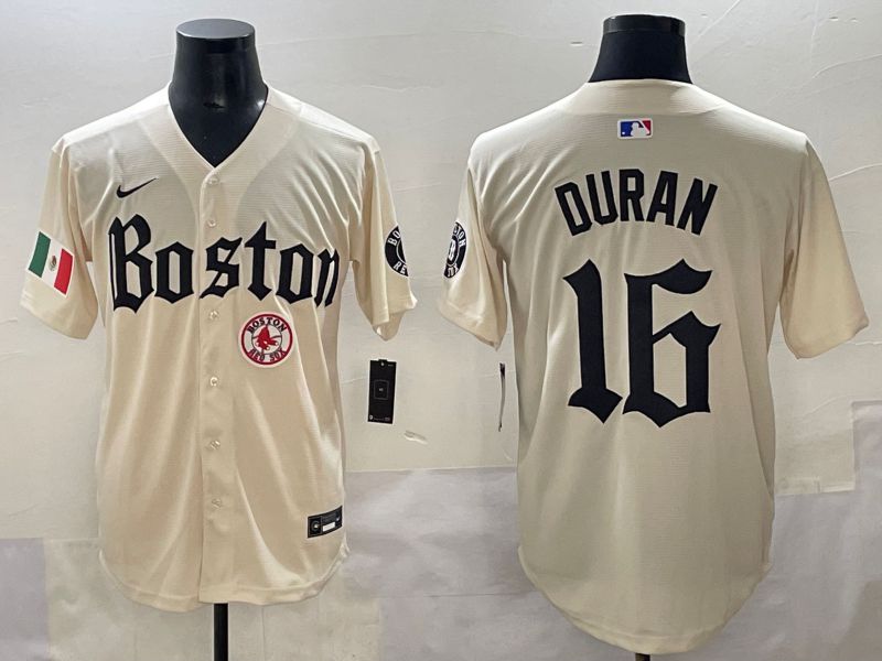 Men 2025 Boston Red Sox #16 Duran Cream Five generations Joint Name Nike MLB Jersey style 18->boston red sox->MLB Jersey